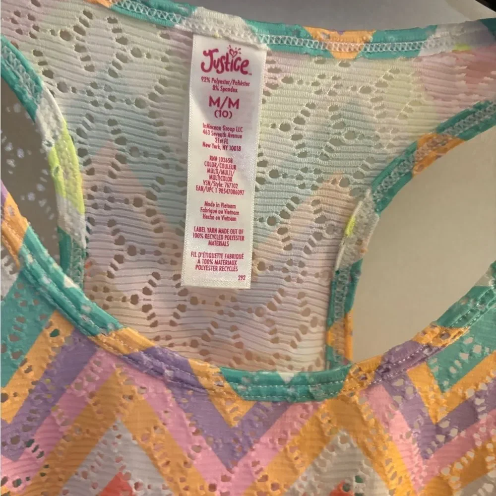 Colorful Justice Chevron Tank Style Coverup Girls Sz M /10